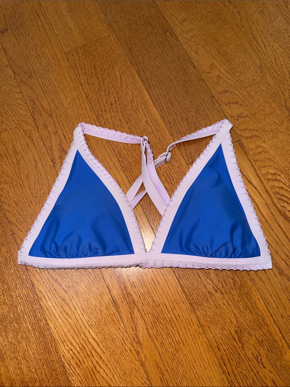 Blue Triangle Bikini Top with Purple Trim